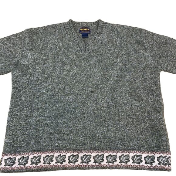 Vintage Woolrich Womens * M-L Gray Knit Wool V Neck Ivy Trim Pullover with FLAW - Picture 10 of 13